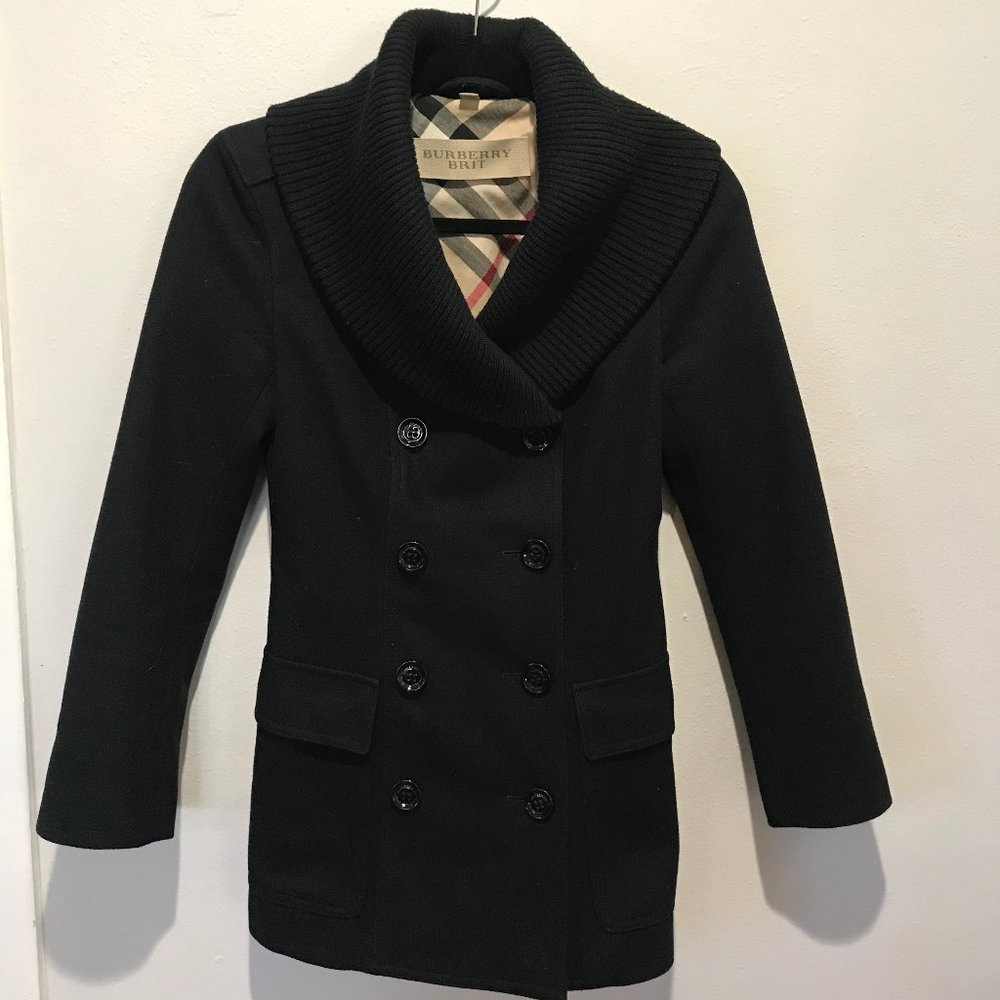 Burberry Brit Double Breasted Short Peacoat Black